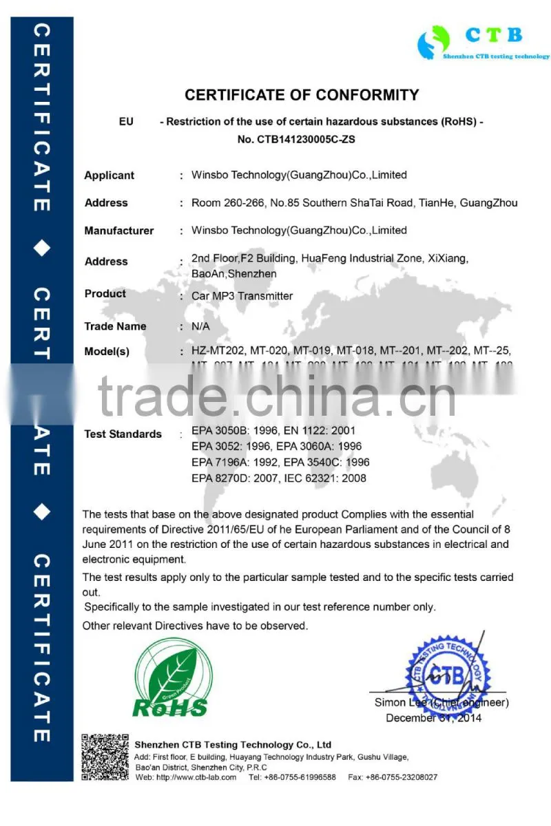 smart phone fm transmitter / car fm transmitter with CE certificate