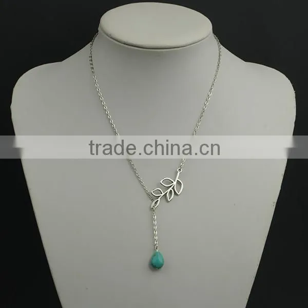 leaf water drop bead thick chain silver necklace designs