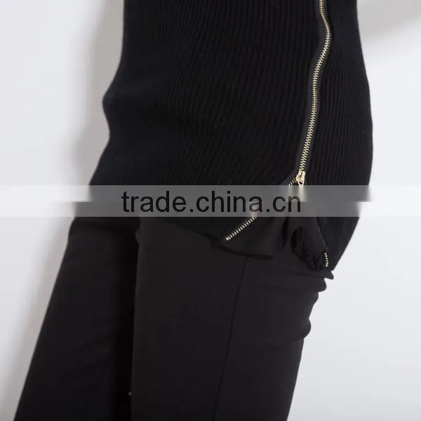 girls sweater black new design fashion with pu sleeve