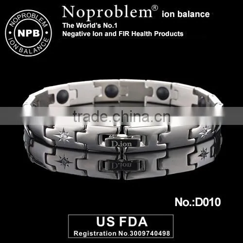 Noproblem D010 FDA germanium tourmaline stainless steel magnetic health charm fashion zircon bracelet