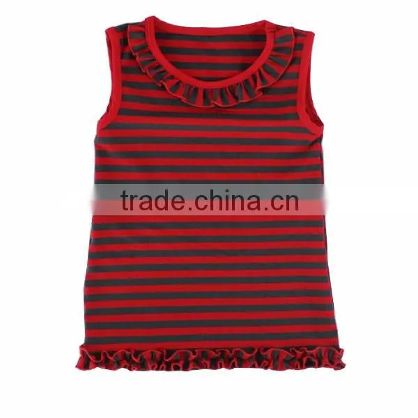 2016 wholesale strip cotton ruffle baby vest children clothing overseas oem service girls top design