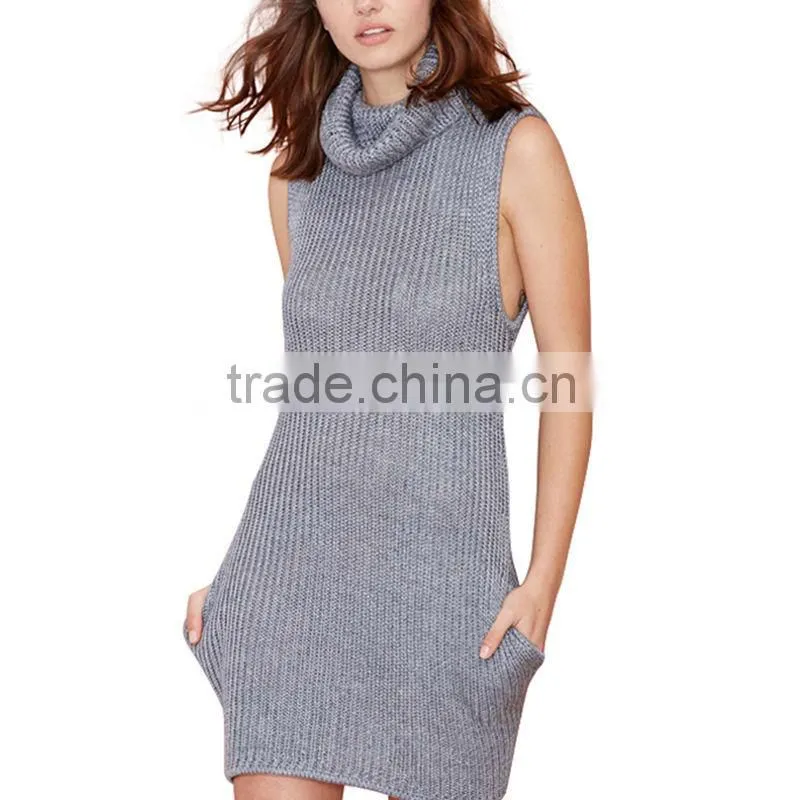 Women Casual Sleeveless Cable Knit Turtleneck Pullover Long Sweater Vest