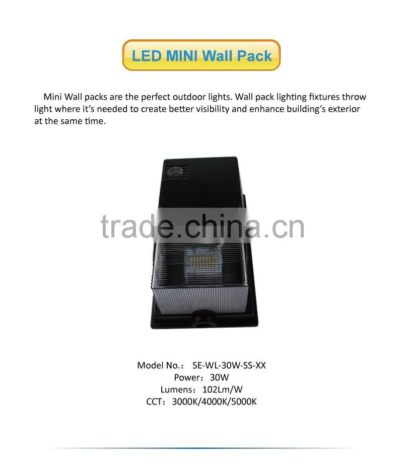 2016 hot sale SMD3030 black 30w led wall pack light with optical sensor