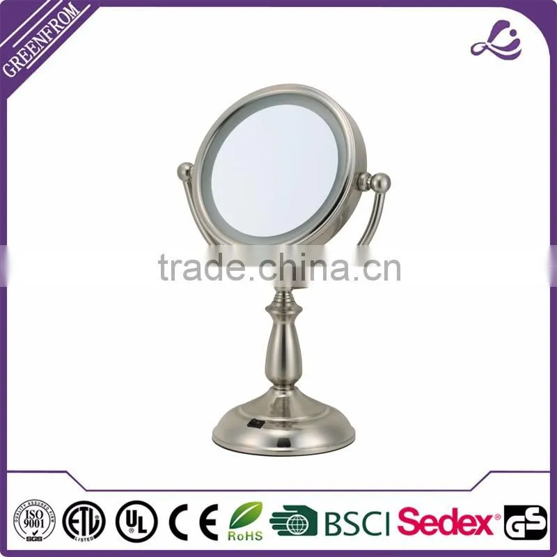 Bathroom cosmetic mirror on stand with light