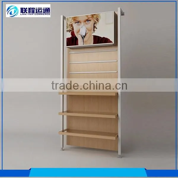 Top metal retail supermarket wooden wall kitchenware display shelves