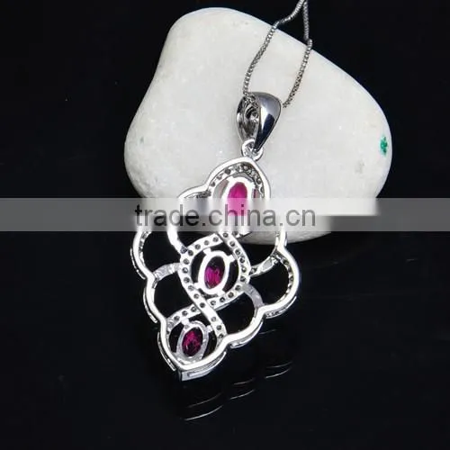 925 silver jewellery pendant necklaces with factory price/glass pendant jewelry ruby