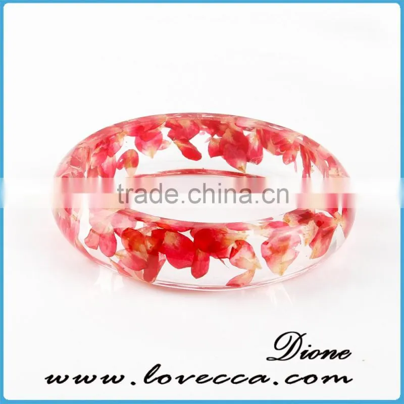 Latest trendy style round shape resin pressed real dried flower bracelet