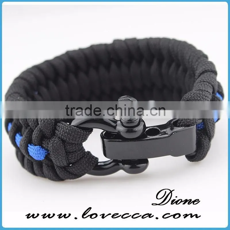 Black ajustable stainless steel shackles for survival paracord bracelet with logo