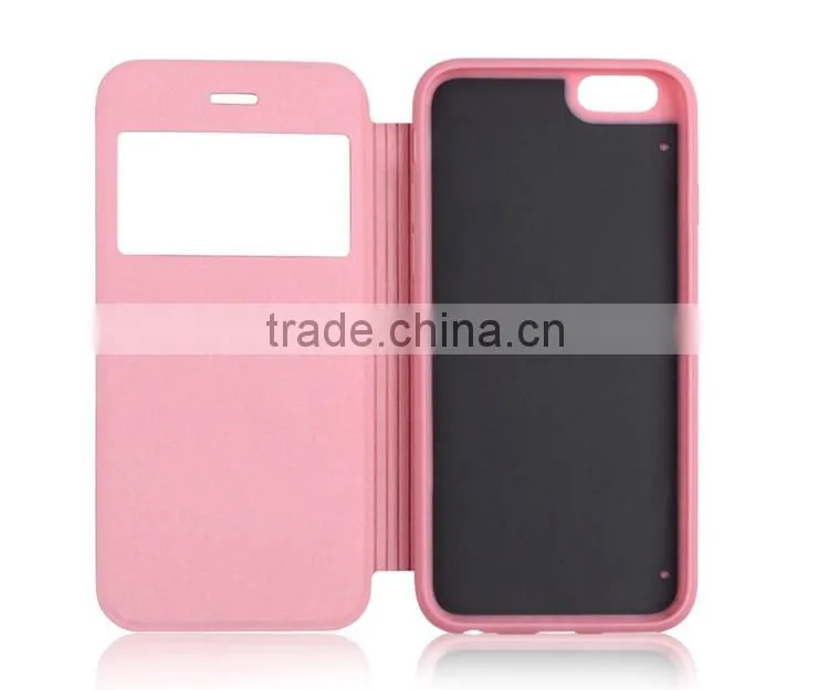 Gold Flip PU Leather View Window Protector Phone Case for iPhone 6 6s 4.7 inch