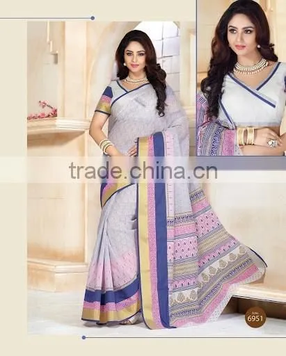 Blue Cotton Silk Saree