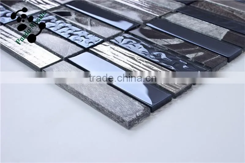 SMJ09 beauty strip mosaic crystal glass mosaic design mixed silver metallic mosaic art decorative mosaic