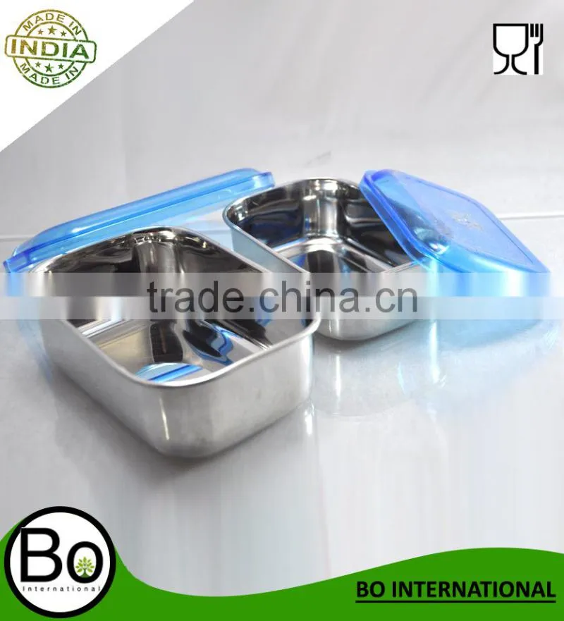 Stainless Steel Tiffin Box With Plastic Lid Blue Cap