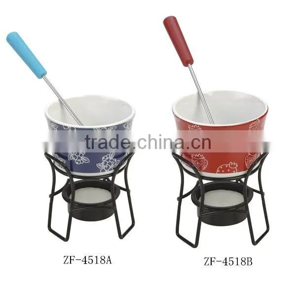 colorful ceramic chocolate fondue set cheese cookware with 4 forks