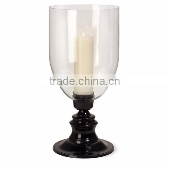 black metal and glass hurricane candle holder
