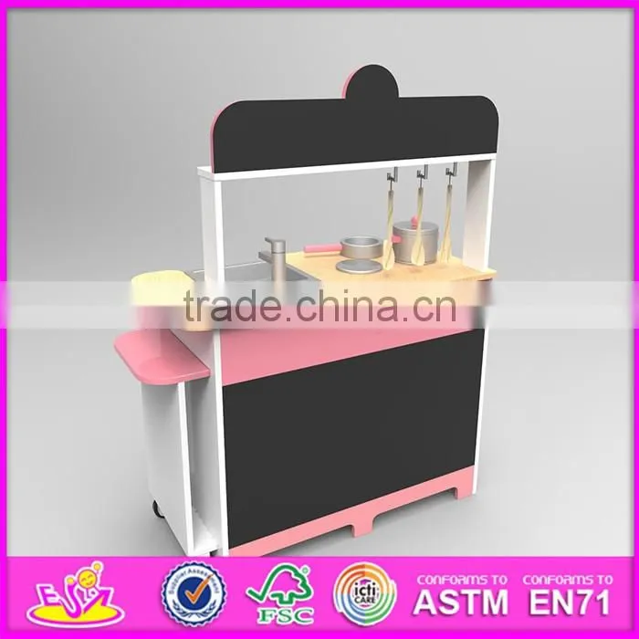 2017 new design funny kids wooden kitchen play set with shelf W10C270