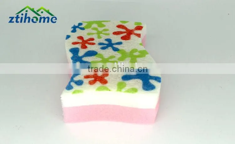 Printed Sponge Kitchen Bowl Dish Pot Wash Scrub Cleaning Pads,3pcs as one pack