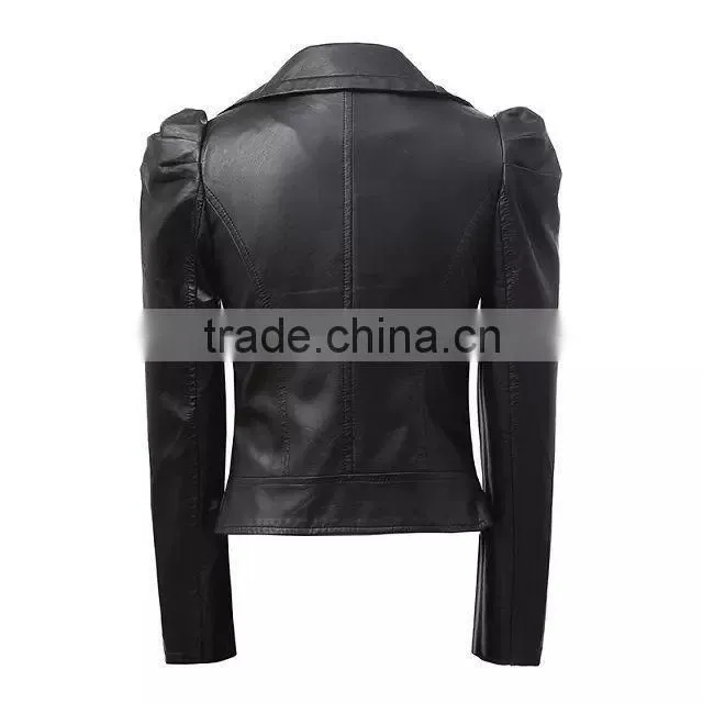 Womens Cuff Lapel Punk Zip Slim Fit Faux PU Leather Motorcycle Sexy cool Short Jacket