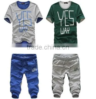 wholesale bulk cheap mens print short tracksuit mens outdoor solid color with custom logo summer cotton casual sportsuit