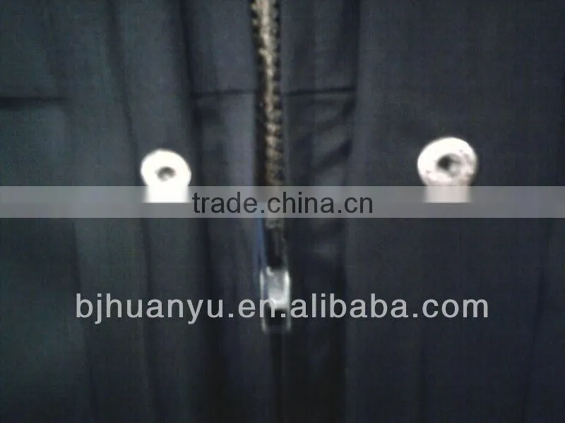 4 buttons black colour fur collar long work overalls for men