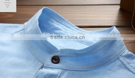 Latest summer shirt cotton linen chinese mandarin collar mens shirts