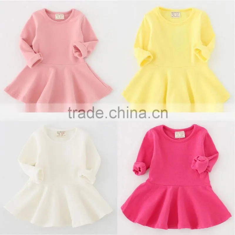 Wholesale baby girl spring dress solid color long sleeve dress winter girls plain cotton dresses