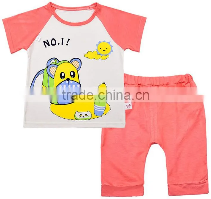 oem factory nice baby boys girls 2 piece knit summer printing clothes set