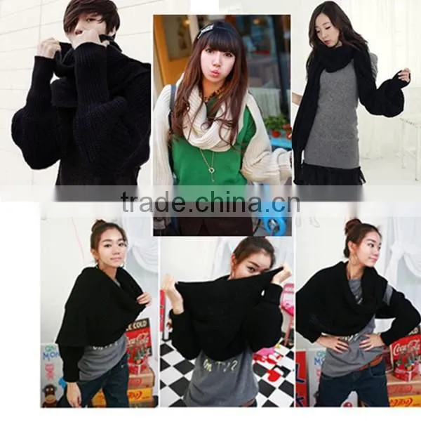 Free size hot sale korean style latest woolen scarf with sleeve novelty winter hijab scarf,muffler