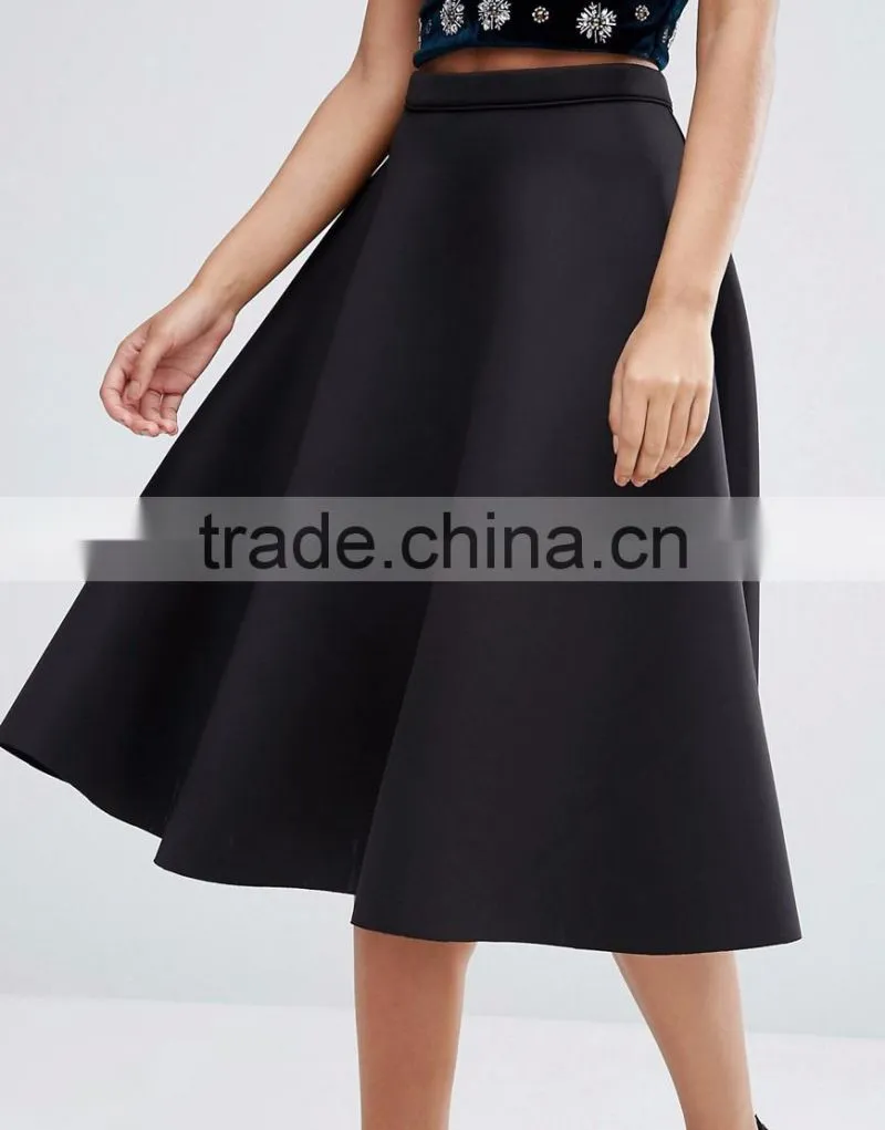 2016 Unlined design zip-back fastening lady skirt fashion midi umbrella skirt wholesale