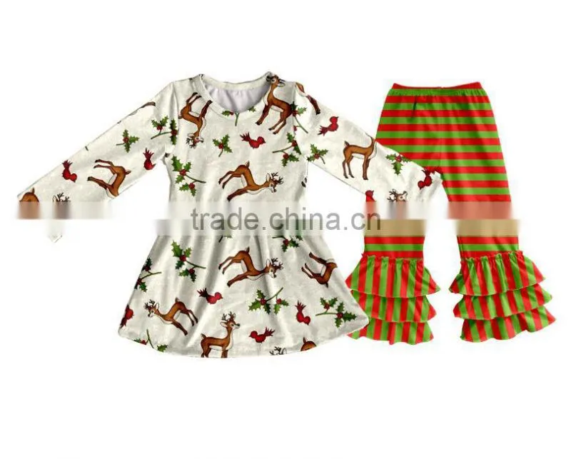 Wholesale Boutique Children Clothing Ruffle Baby Christmas style Clothing Girls Fall Clothes