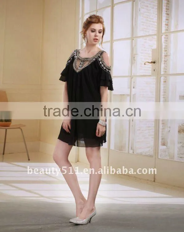 Astergarden New Design Emma Roberts Style Beaded Black Chiffon Party Dress AS032-6