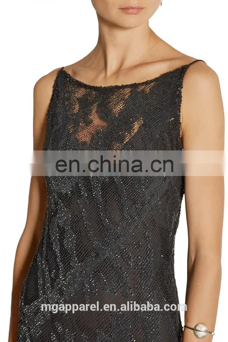 ladies long night dress sexy black gown sexy open back dresses embellished tulle evening gown