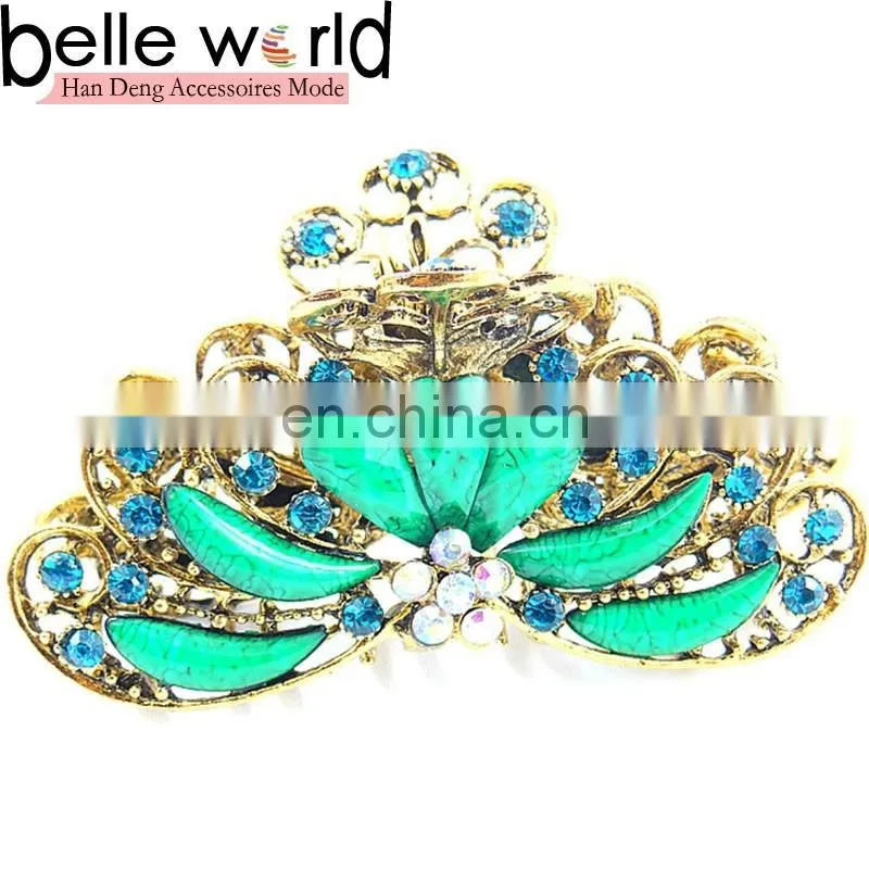 Fashion Large Alloy Peacock Rhinestone Jewel Hair Claw Clip