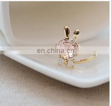 Godbead 17MM accessories crystal rabbit bow ring rhinestone finger ring opening ring jewelry