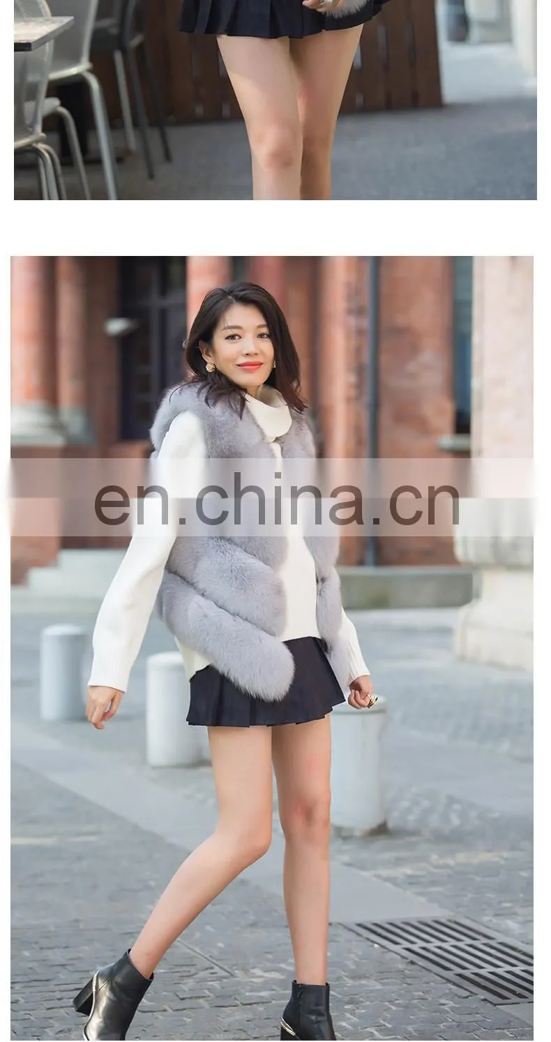 Women's 100% Real Genuine Fox Fur Sleeveless Vest Waistcoat Fur Gilet
