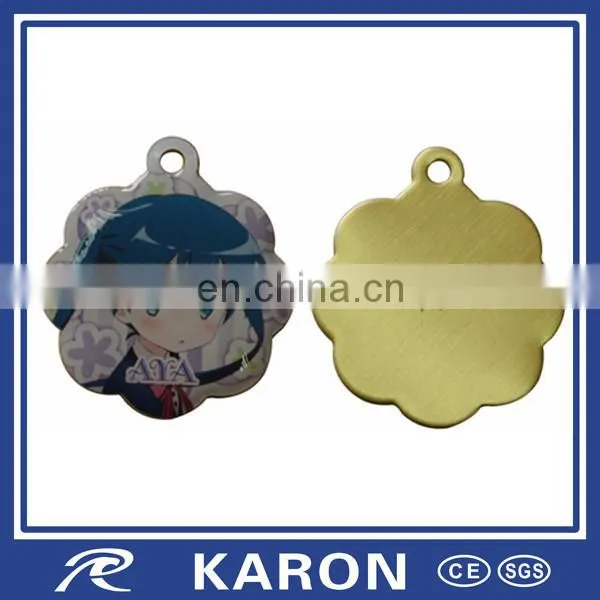 cheap personalized printed brass keychain with epoxy dome