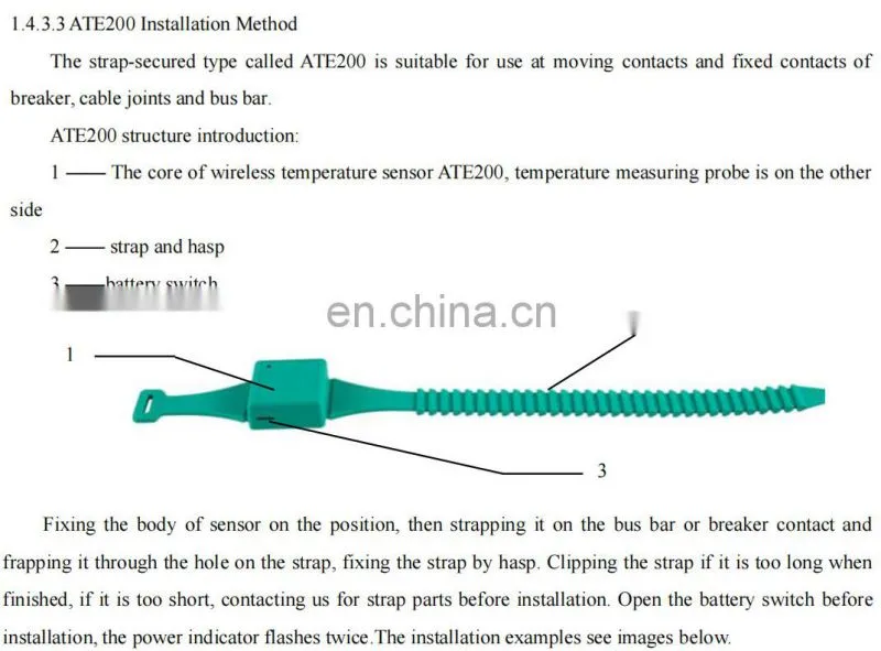 Waterproof ATE200P passive wireless temperature sensor belt type powered by battery