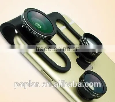 180 degree fisheye (black circles) + 0.65X Wide Angle + 10X telephoto macro + 2X Bokeh effects