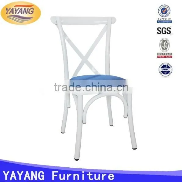Popular metal iron PU leather seat straw cross back chair stacking in dining chairs