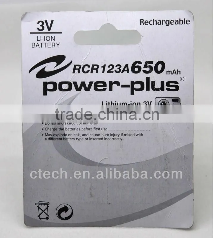 lithium ion rechargeable RCR123A 600mAh 3.7V RCR123A