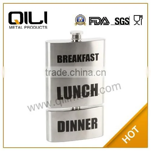 3oz Sections Breakfast Lunch Dinner Stainless Steel Hip Flask