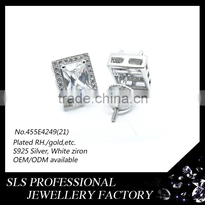 2015 fashion new designs push/screw back earring and round zirconia prong earring for men's charming