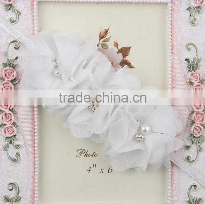 Cute girl princess headbands baby girl flowers cotton elastic headband kids handmake pearls flower headband for girls