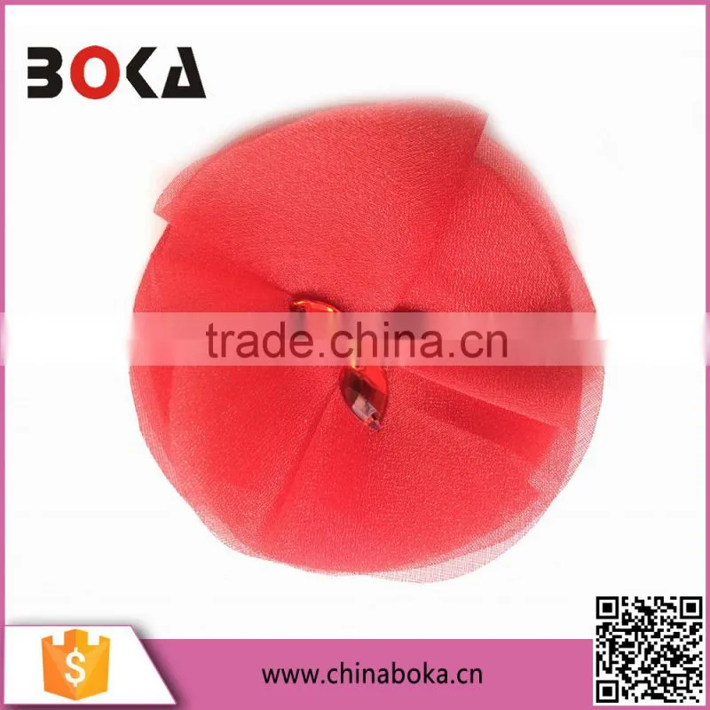 BOKA Rhinestone Organza Flower Motif, Red Voile Flower