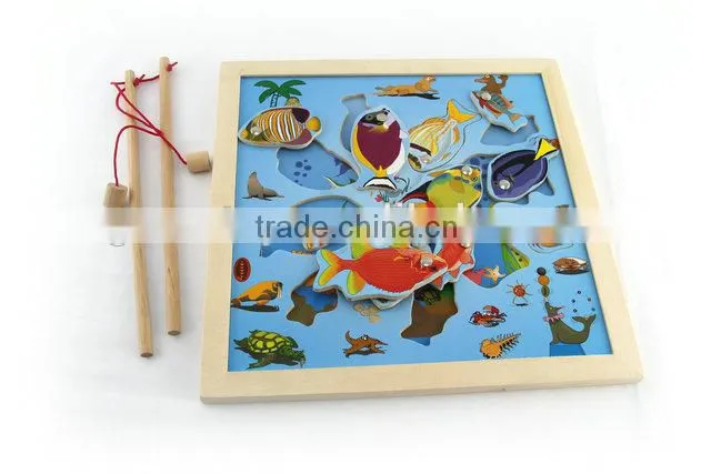 Wooden fishing game puzzle toys for kids