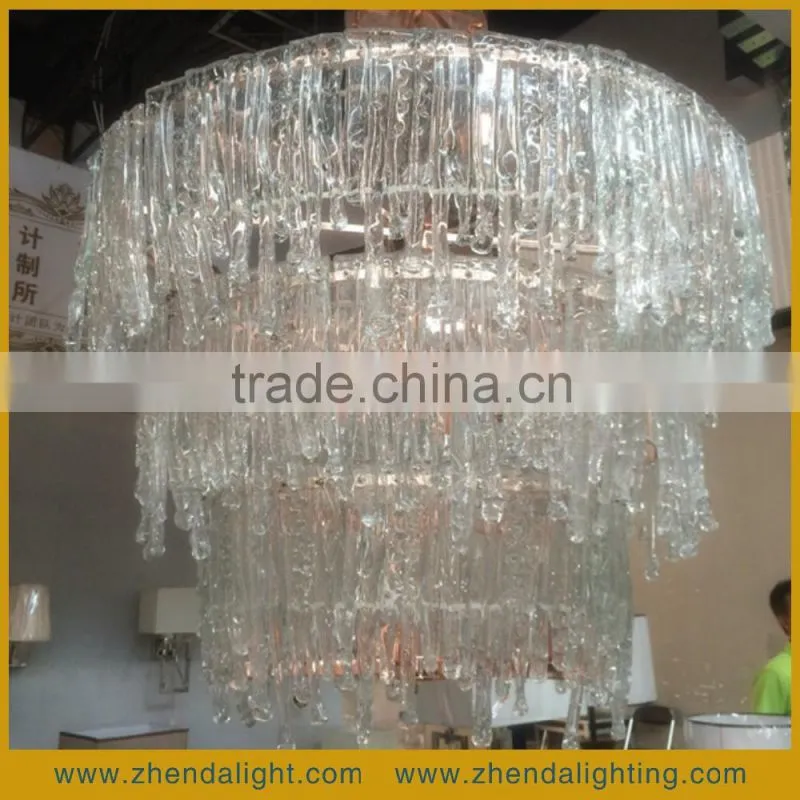 Ingenious Translucent Clear Round Handmade Blown Glass Ice Flow Shape Pendent Chandelier