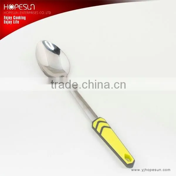 Modern colorful metal kitchen cooking solid spoon with plastic handle
