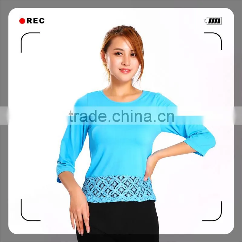 factory provide latest design custom seamless long sleeve T-shirts with lace