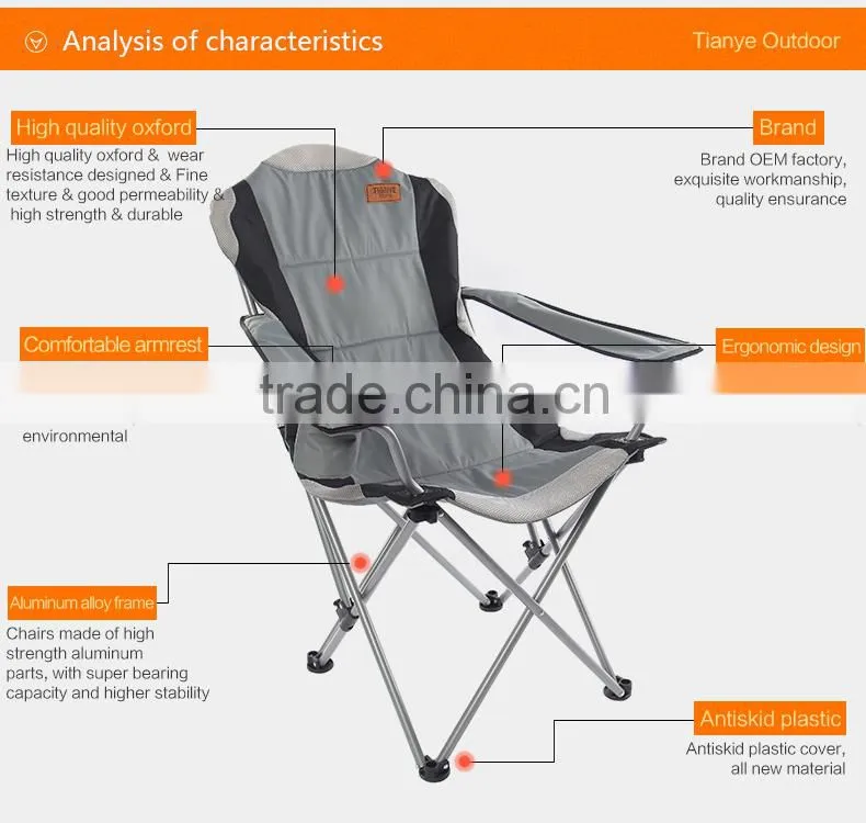 Tianye Outdoor Padded Folding Armchair Camping Beach Chair with Cup Holder
