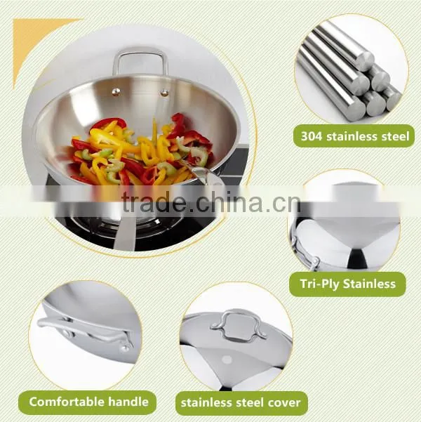 Charms Tri-ply stainless steel chineses wok pans