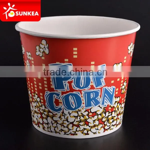 Movie theatre style cheerful paper popcorn cup, popcorn bucket